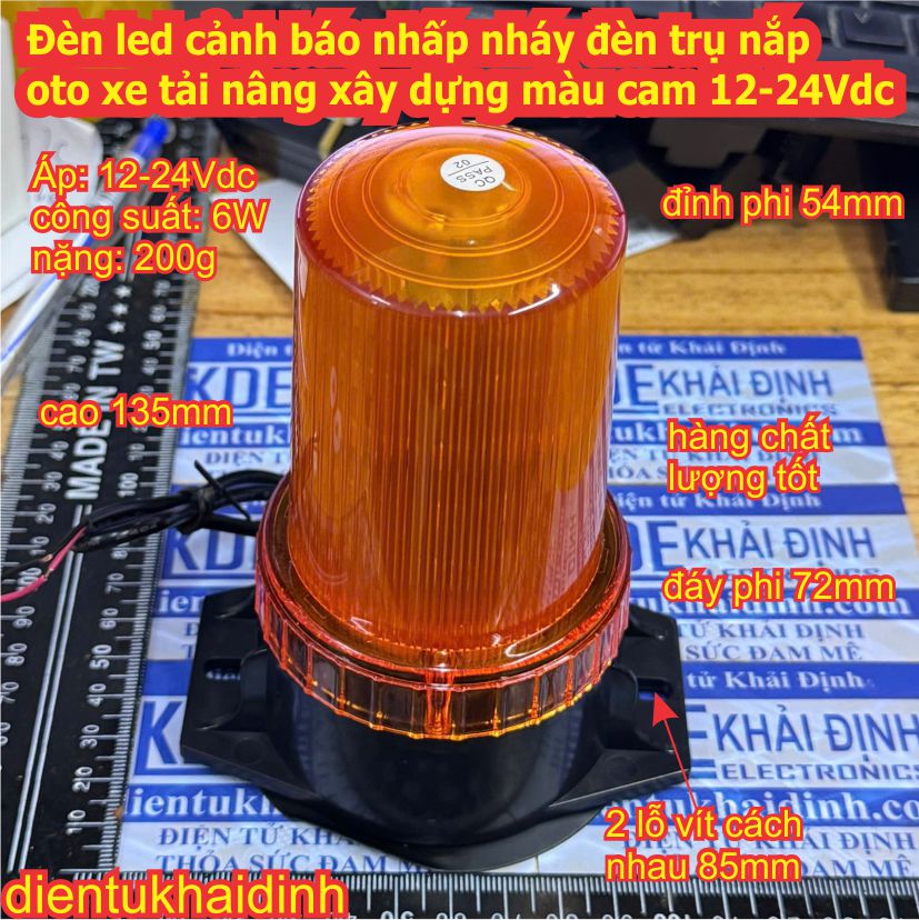 Đèn led cảnh báo nhấp nháy đèn trụ đáy nam châm nắp oto xe tải nâng xây dựng màu cam 12-24Vdc kde0543