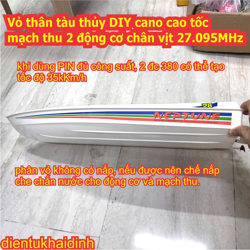 Vỏ thân tàu thủy DIY cano cao tốc có mạch thu 2 động cơ chân vịt 27.095MHz kde0541