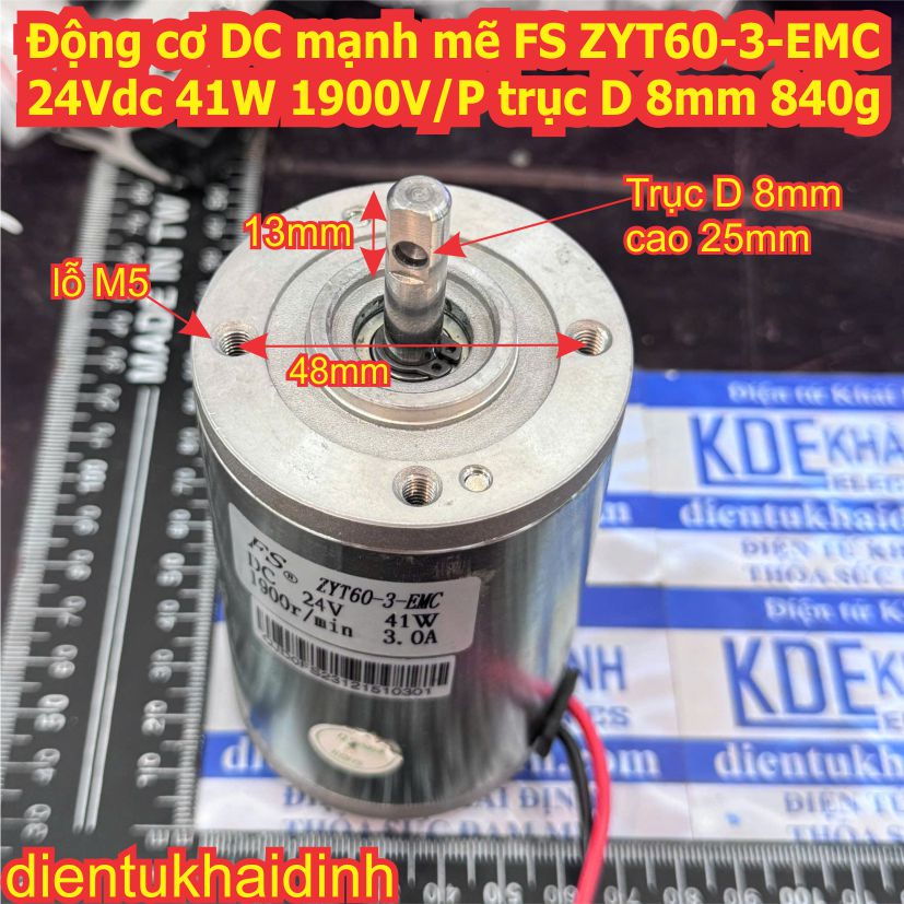 Động cơ DC mạnh mẽ FS ZYT60-3-EMC 24Vdc 41W 1900V/P trục D 8mm 840g kde0644