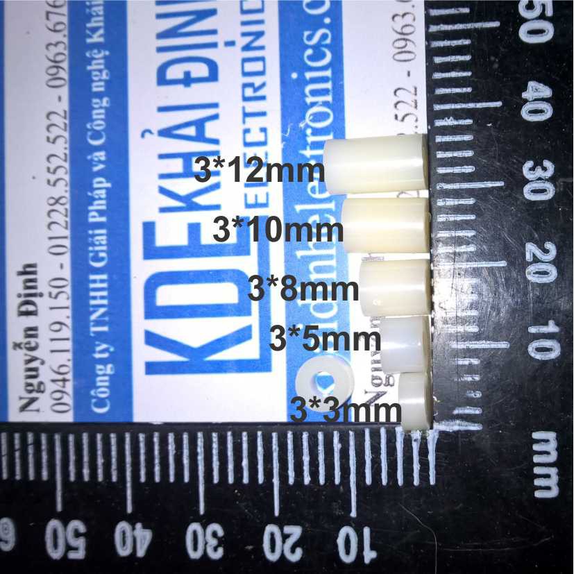CỘT NHỰA CỌC NHỰA TRỤ CHÂN NHỰA TRÒN cách điện màu trắng lỗ nhẵn M3 dài 2mm ~ 30mm kde0400