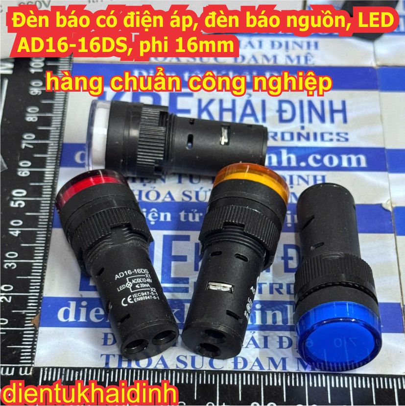 Đèn báo điện áp nguồn LED AD16-16DS phi 16mm điện áp 12V 24V AC/DC 220Vac 380VAC màu đỏ lá dương vàng trắng kde6209