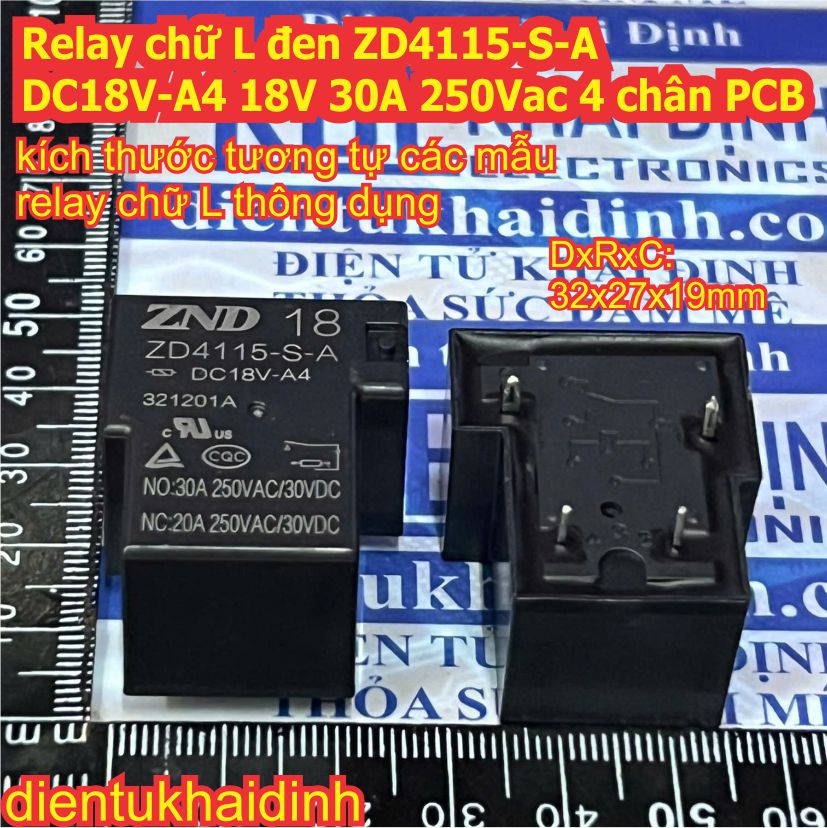 Relay Rơle chữ L đen ZD4115-S-A DC18V-A4 18V 30A 250Vac 4 chân PCB kde0858