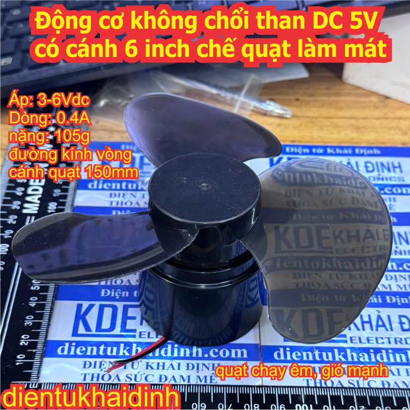Động cơ không chổi than DC 5V có cánh 6 inch chế quạt làm mát kde0855