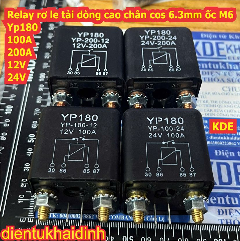 Relay rơ le tải dòng cao chân cos 6.3mm ốc M6 YP180 YP-100-12 YP-100-24 YP-200-12 YP-200-24 100A 200A 12Vdc 24Vdc kde0690