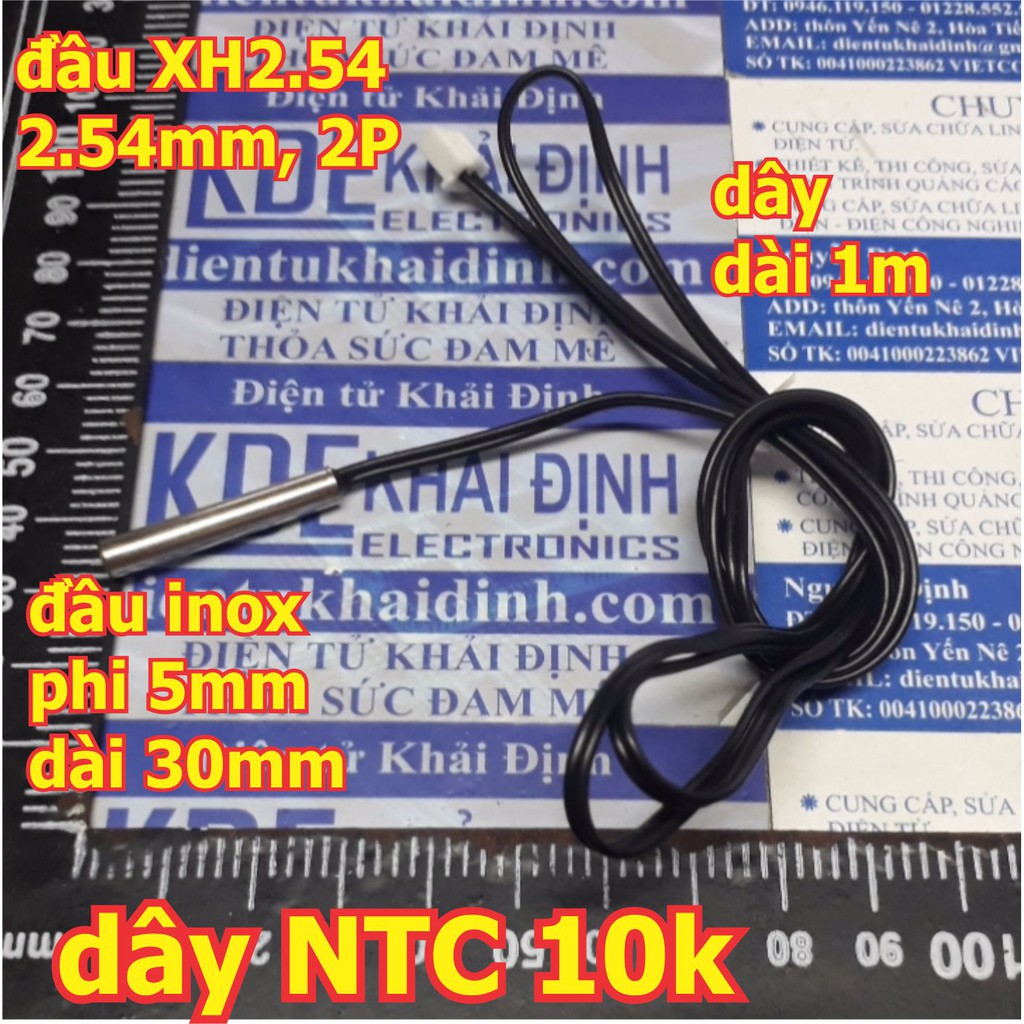 DÂY ĐO NHIỆT ĐỘ NTC 10K 3590 1% jack 2.54 2P ĐẦU DÒ INOX -20-105C dài 0.5m 1m kde0298
