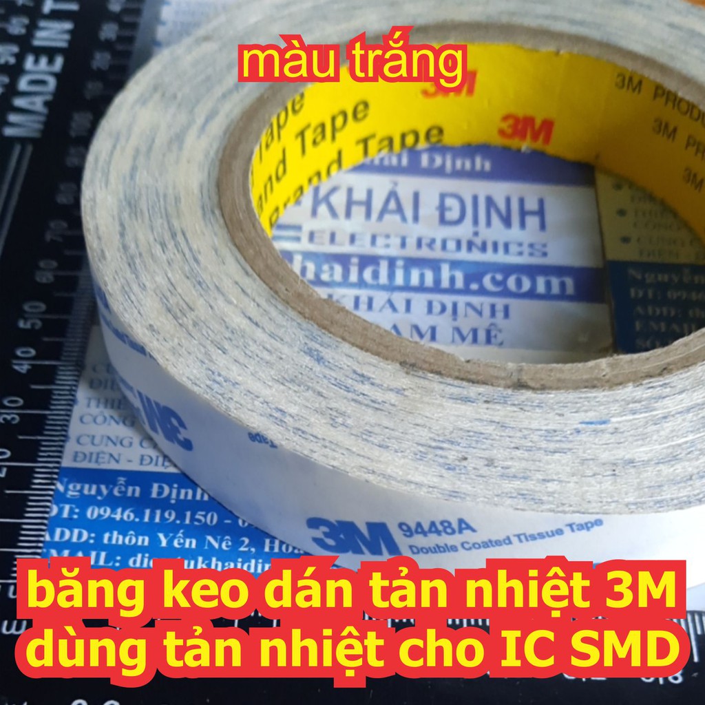 băng keo 2 mặt 3M 9448A dán nhôm tản nhiệt và IC dính bền màu trắng / đen nhiều cỡ kde0447