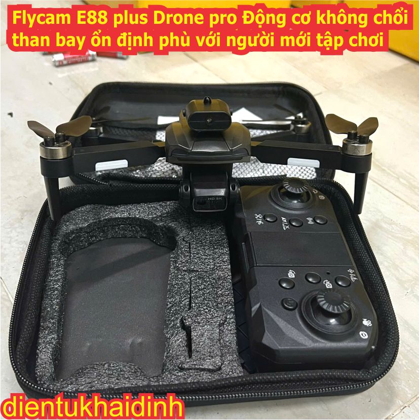 Flycam E88, E88 plus Drone pro Động cơ không chổi than bay ổn định phù với người mới tập chơi pin 3.7V 18000mAh kde0865