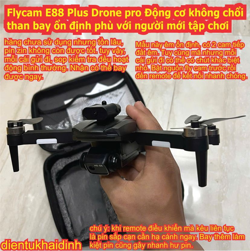 Flycam E88, E88 plus Drone pro Động cơ không chổi than bay ổn định phù với người mới tập chơi pin 3.7V 18000mAh kde0865