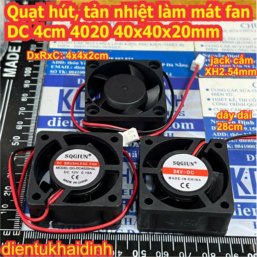 quạt hút, quạt tản nhiệt làm mát fan DC 4cm 4020 40x40x20mm 12V, 24V DC brushless fan kde0709