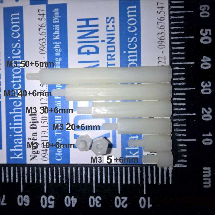 Cọc Nhựa cột nhựa trụ chân nhựa lục giác M3 2 đầu đực cái ren M3x6mm thân dài 5mm ~ 50mm kde0264