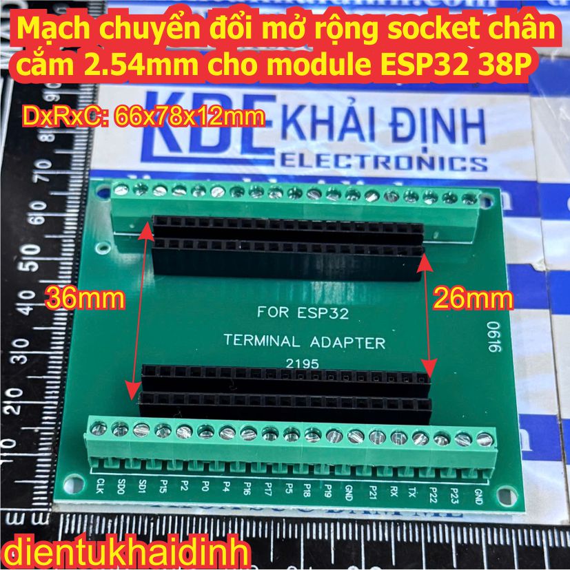 Mạch chuyển đổi mở rộng socket chân cắm 2.54mm cho module ESP32 30P 38P kde0859