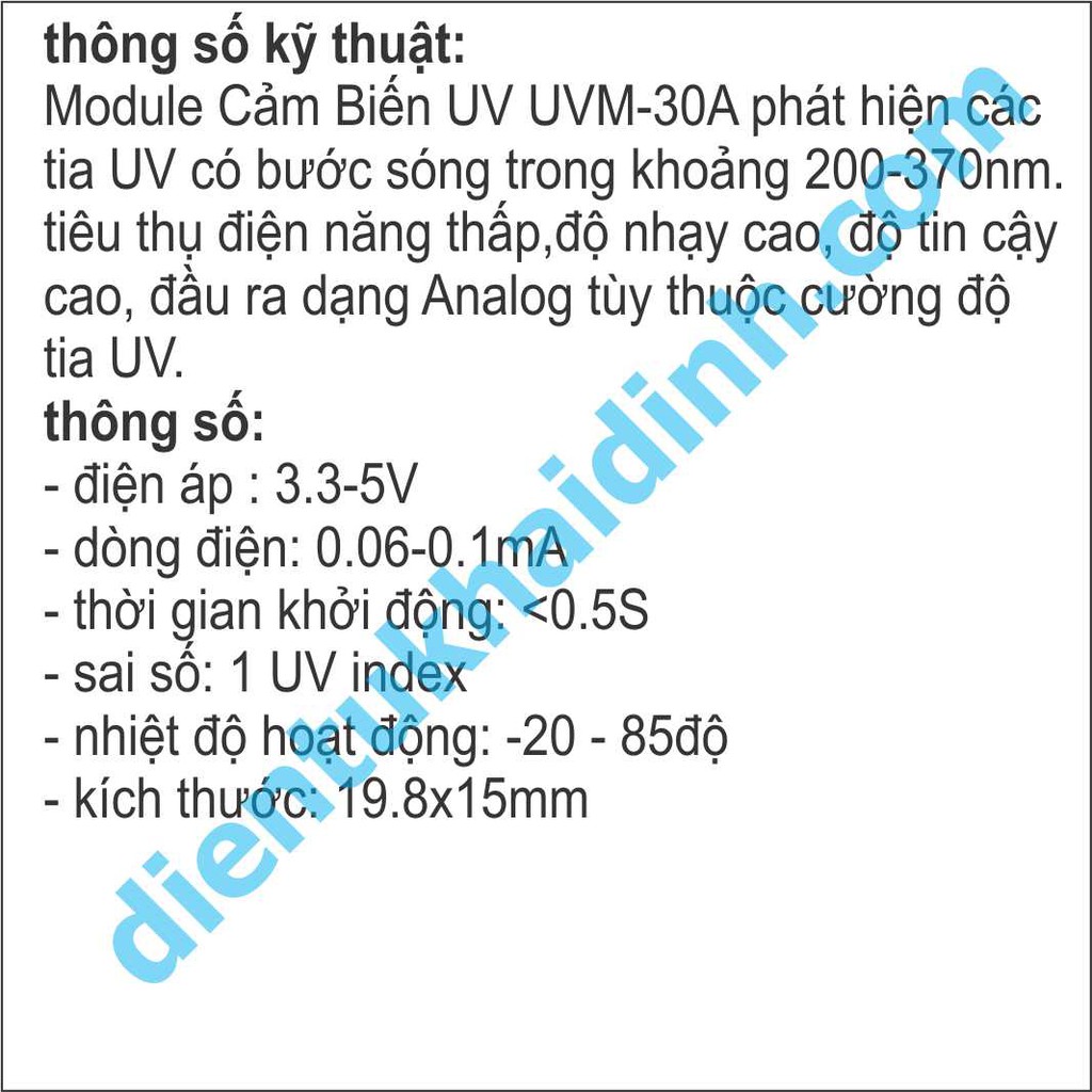 Module Cảm Biến UV UVM-30A, áp 3.3-5V kde0196