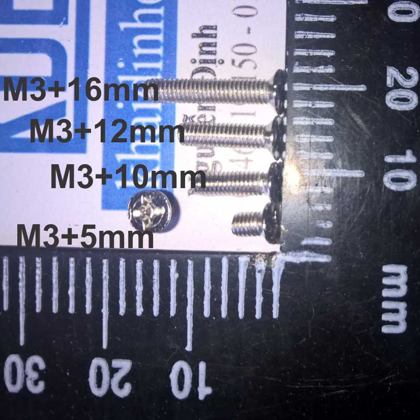 Bulong bu lông vít pake inox 201 GB819 KM3 đầu tròn phẳng vặn vít M3 dài 5mm ~ 30mm kde0428