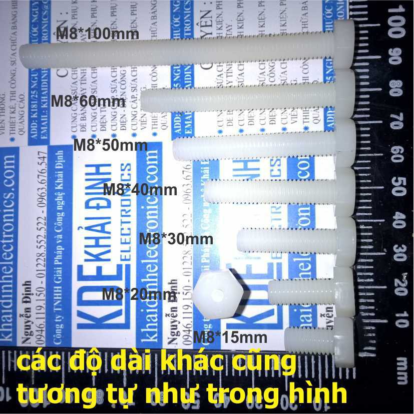 Bulong nhựa ốc cách điện bu lông đầu lục giác 8ly M8 các kích thước 10 ~ 100mm kde0251