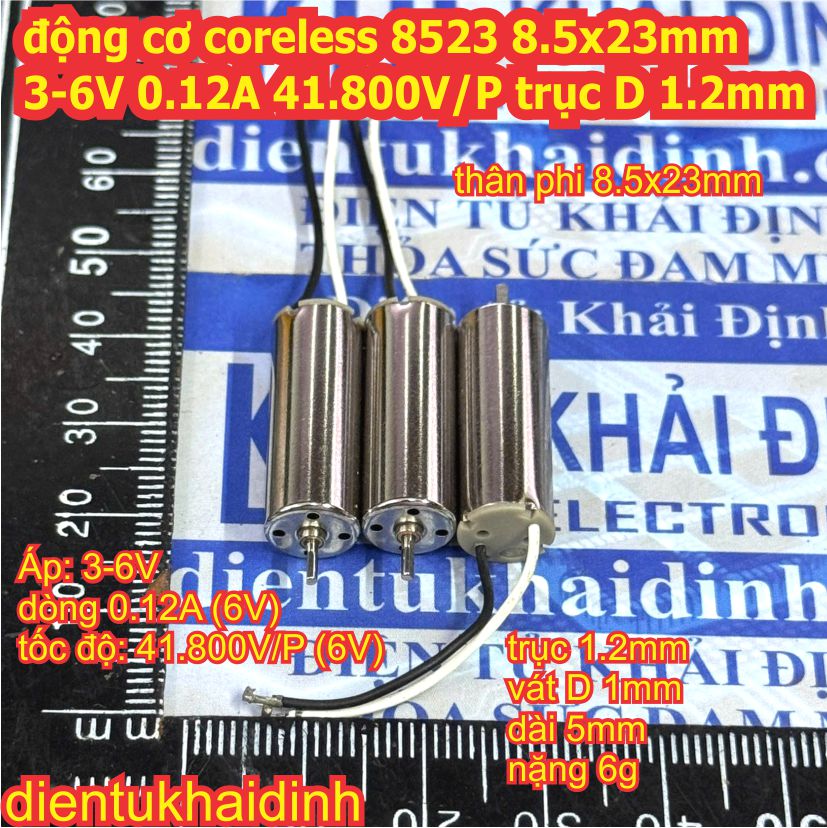 Động cơ coreless 8523 3-6V 0.12A 41.800V/P trục D 1.2mm 8.5x23mm (đen, trắng) kde5830