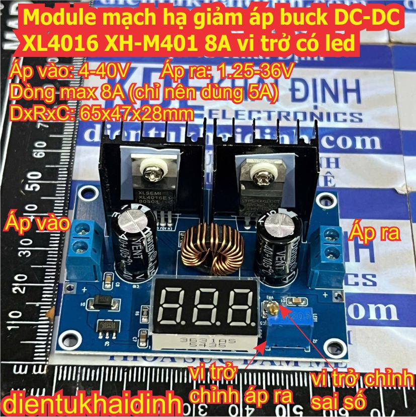 Module mạch hạ giảm áp buck DC-DC XL4016 XH-M401 8A vi trở có led, biến trở công tắc kde4288