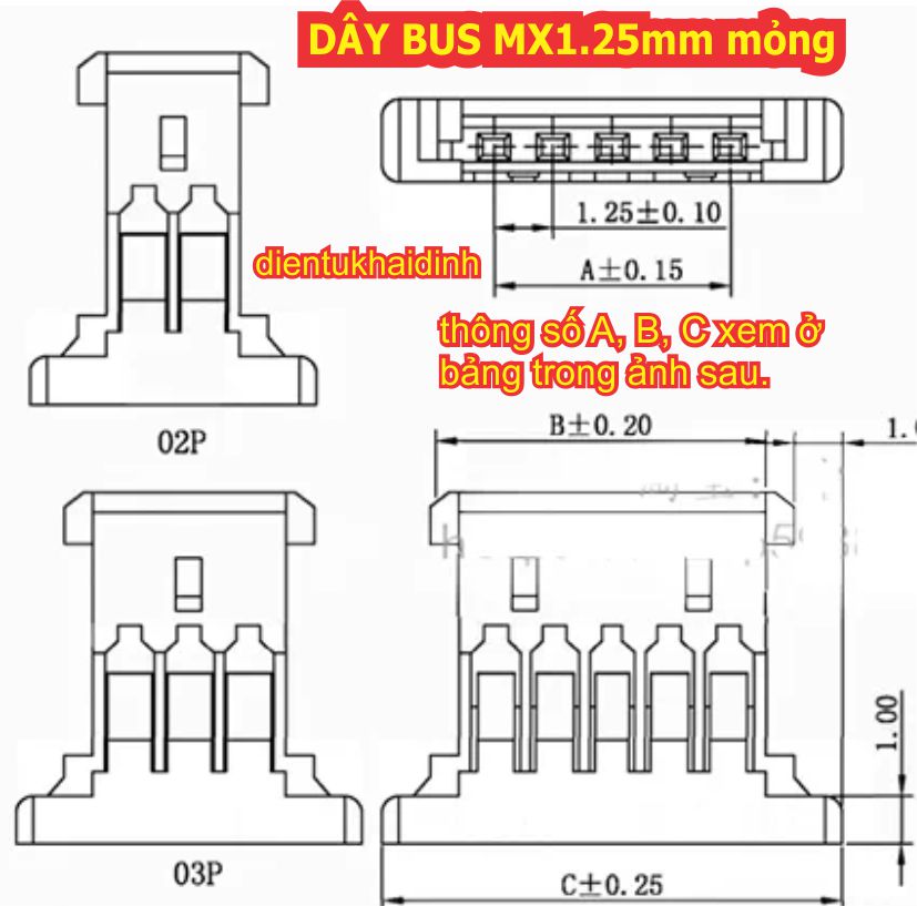 5 dây DÂY BUS MX1.25mm JST 1.25 mỏng 2 chân cách nhau 1.25mm dây màu 1 đầu dài 10cm 2P 3P 4P 5P 6P kde6480