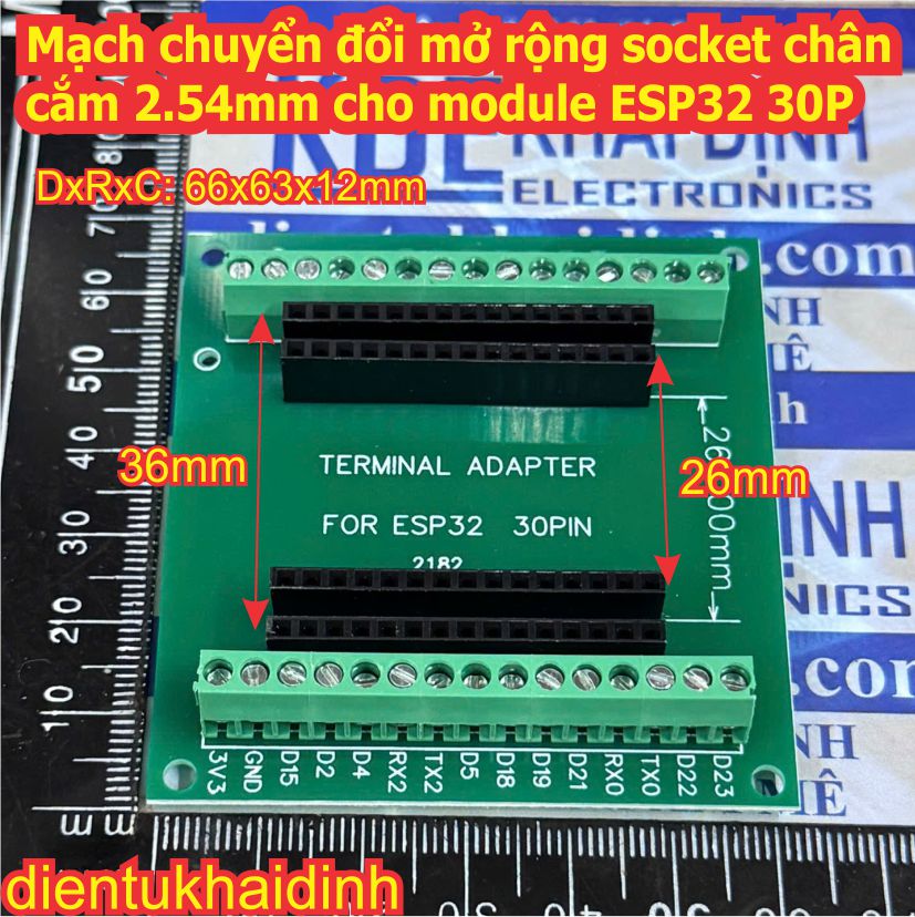 Mạch chuyển đổi mở rộng socket chân cắm 2.54mm cho module ESP32 30P 38P kde0859