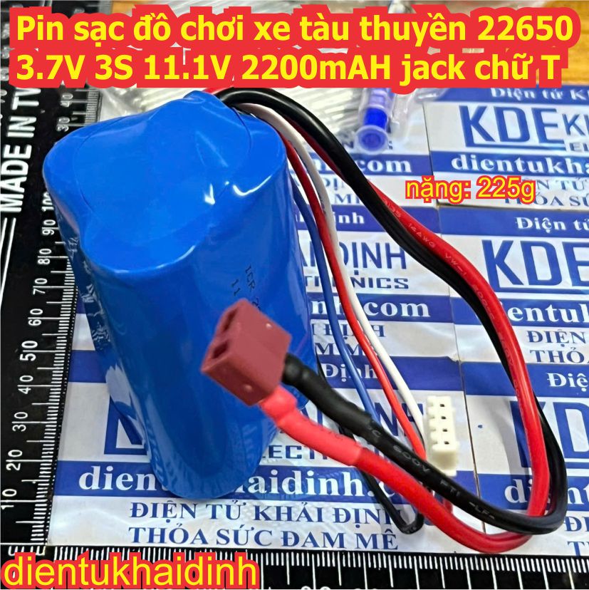 Pin sạc đồ chơi xe tàu thuyền 22650 3.7V 3S 11.1V 2200mAH jack chữ T kde0854
