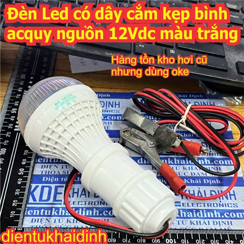 Đèn Led có dây cắm kẹp bình acquy nguồn 12Vdc màu trắng 3W 5W kde0712