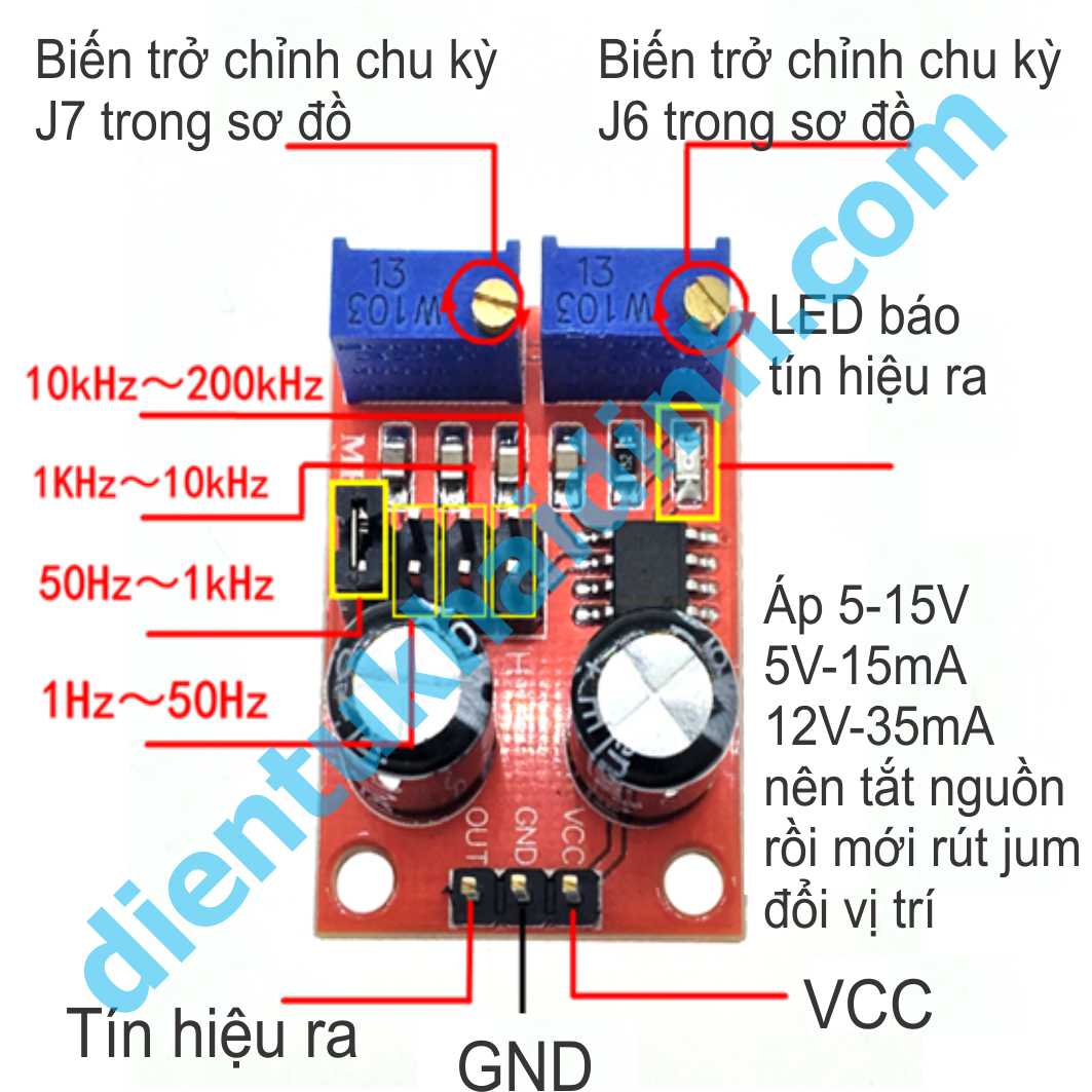 MODULE TẠO XUNG VUÔNG NE555 1HZ-200KHZ ÁP 5-15V kde0007