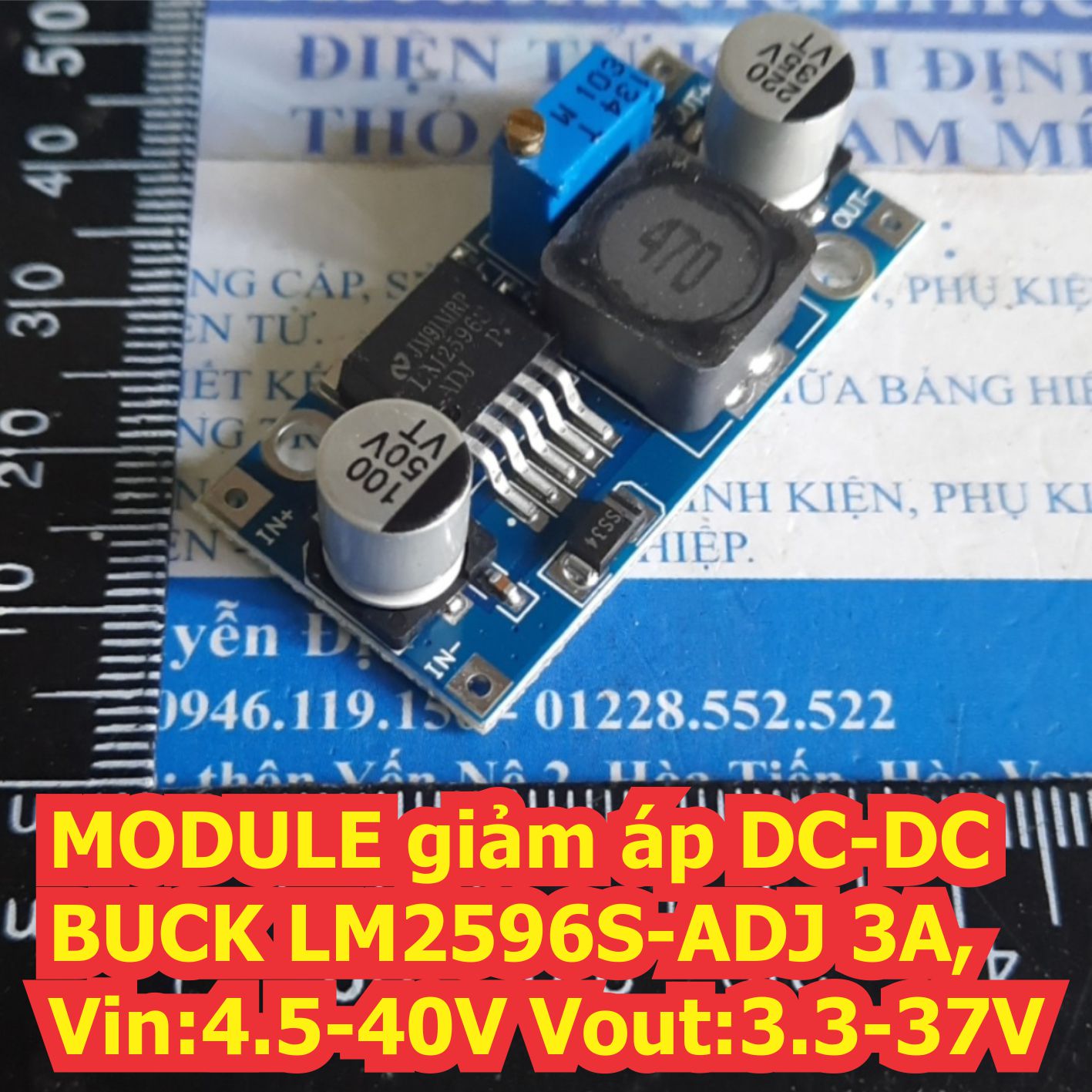 MODULE giảm áp DC-DC, BUCK LM2596S-ADJ 3A, Vin:4.5-40V Vout:3.3-37V kde0021