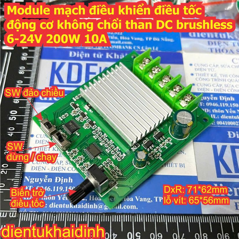 Module mạch điều khiển điều tốc động cơ không chổi than DC brushless 6-24V 200W 10A kde0082