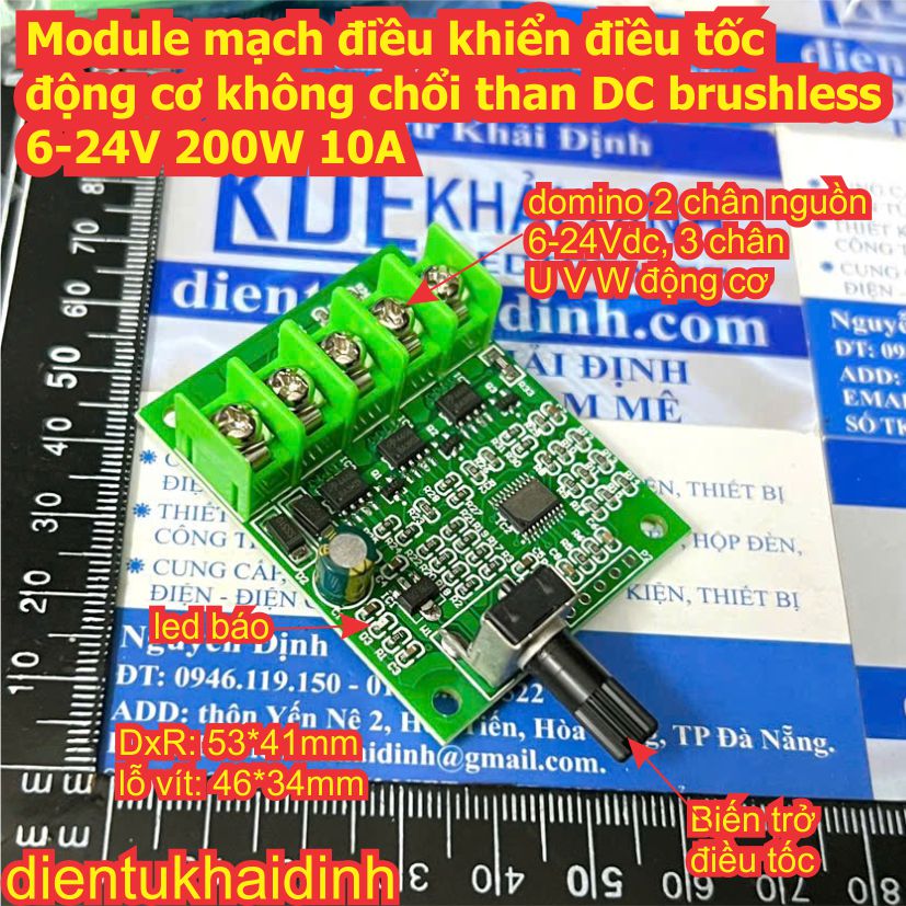 Module mạch điều khiển điều tốc động cơ không chổi than DC brushless 6-24V 200W 3A kde0083