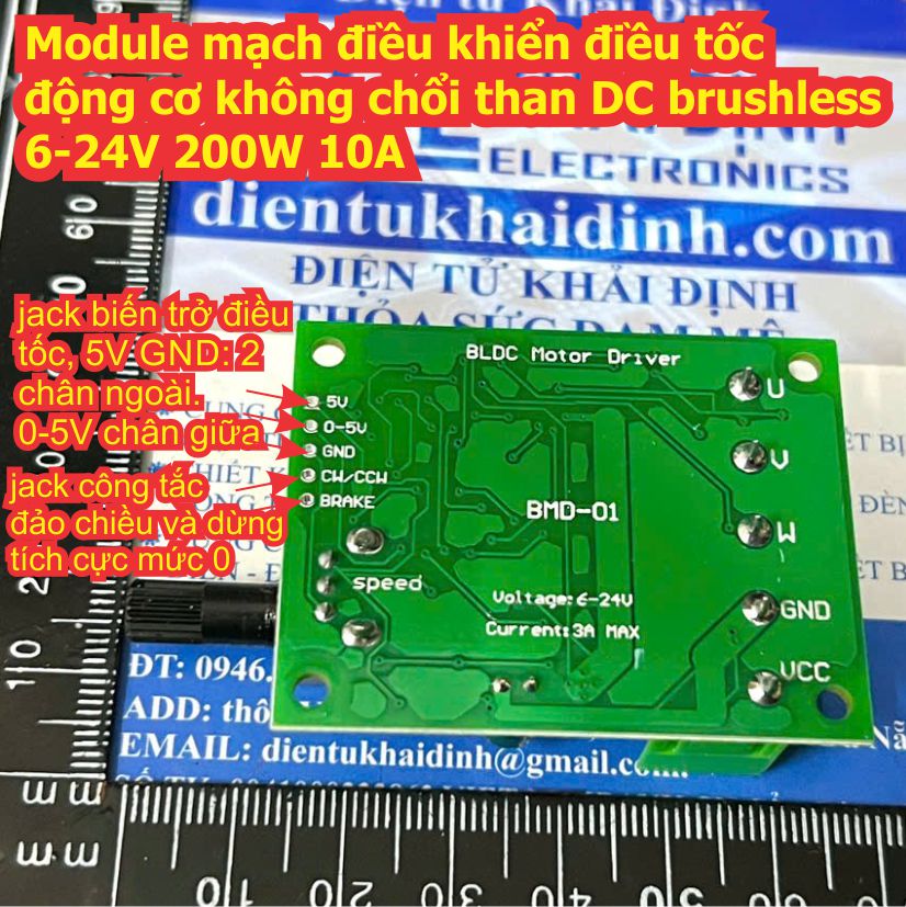 Module mạch điều khiển điều tốc động cơ không chổi than DC brushless 6-24V 200W 3A kde0083