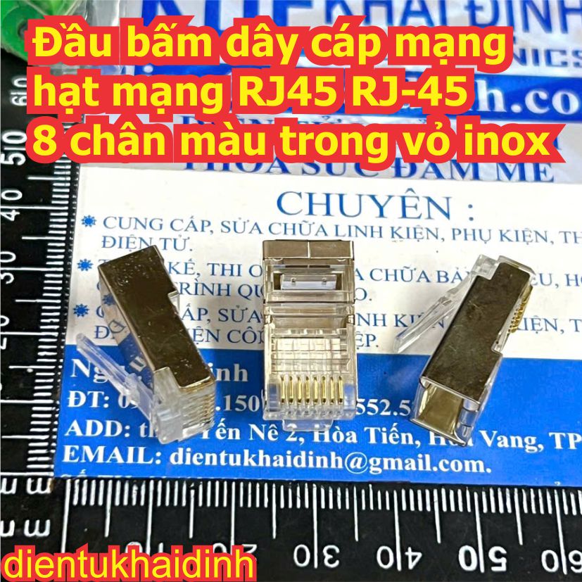 Đầu bấm dây cáp mạng hạt mạng RJ45 RJ-45 8 chân màu trong vỏ inox kde0100