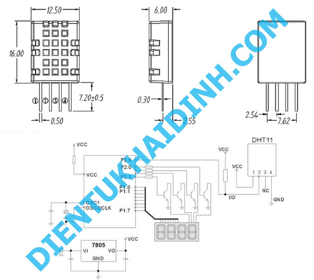 CẢM BIẾN NHIỆT ĐỘ, ĐỘ ẨM DHT11 1-wire,± 5%,± 2C kde0110
