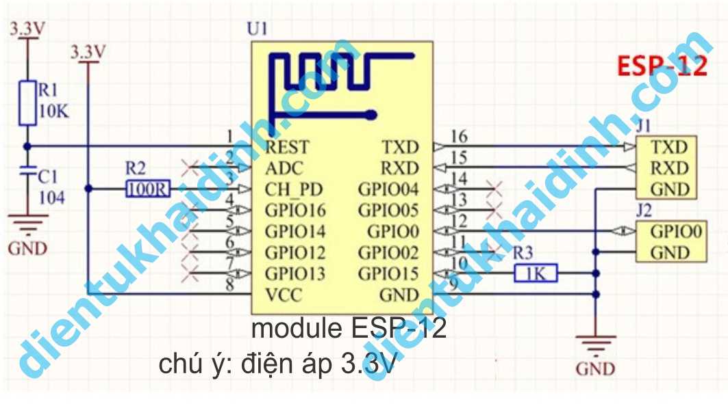 module wifi ESP8266-ESP-12, không socket, anten on board kde0137
