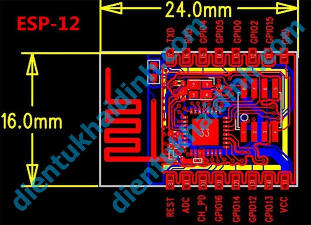 module wifi ESP8266-ESP-12, không socket, anten on board kde0137