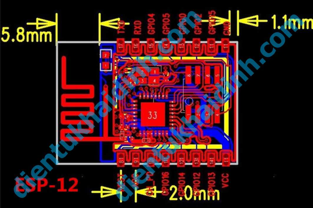 module wifi ESP8266-ESP-12, không socket, anten on board kde0137