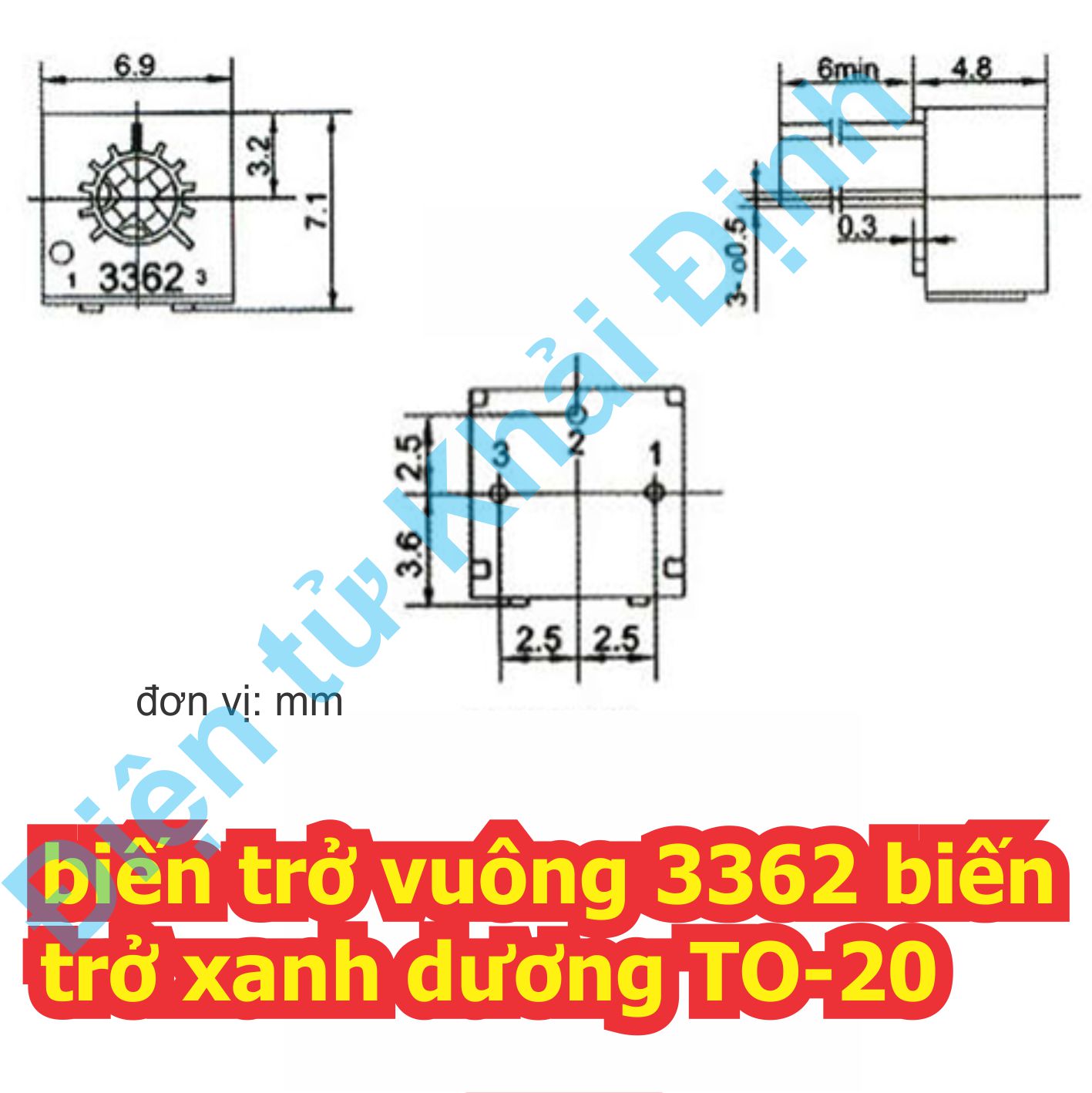 Biến trở chiết áp xanh dương 0.5W vuông3362 3362P TO-20 các loại 101 100R ~ 105 1M kde0161