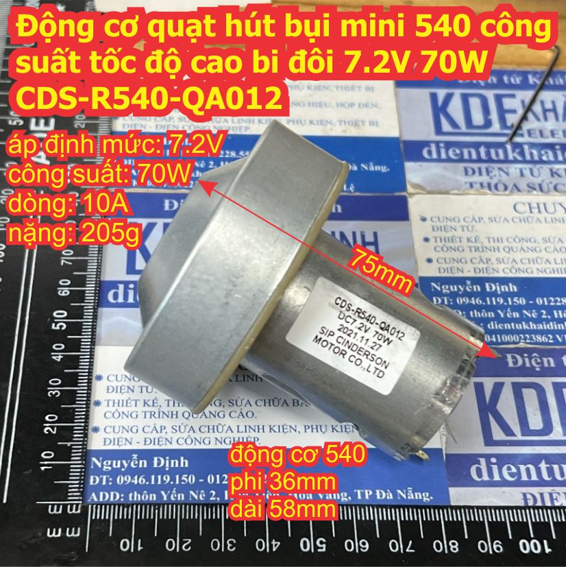Động cơ quạt hút bụi mini 540 công suất tốc độ cao bi đôi 7.2V 70W CDS-R540-QA012 kde0260