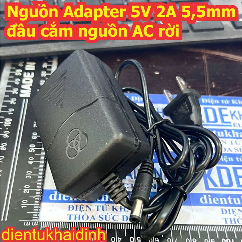 Nguồn Adapter vỏ nhựa 5V 2A jack dc tròn 5.5x2.1mm đầu cắm nguồn AC rời kde0280