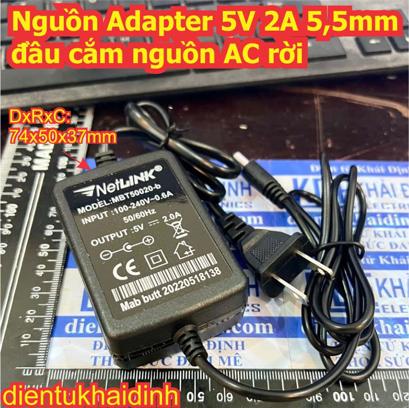 Nguồn Adapter vỏ nhựa 5V 2A jack dc tròn 5.5x2.1mm đầu cắm nguồn AC rời kde0280