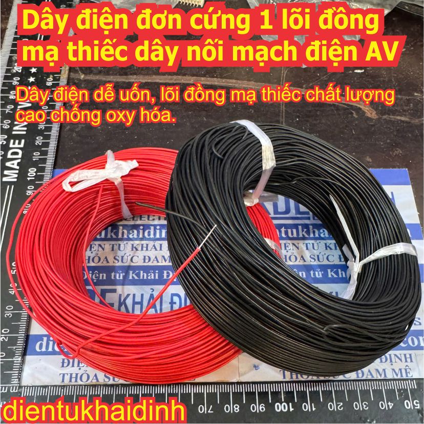 10 mét Dây điện đơn cứng 1 lõi đồng mạ thiếc dây nối mạch điện BV phi 0.3mm 0.4mm 0.5mm màu đen, đỏ kde9604
