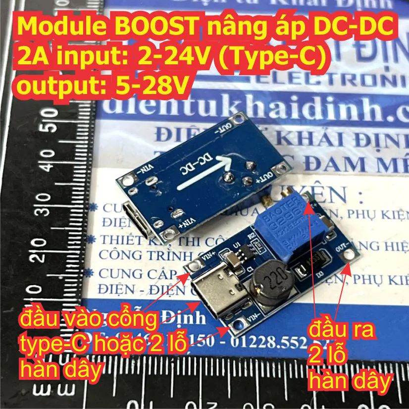 Module nâng tăng áp DC-DC BOOST 2A 2577 MT3608 input: 2.0-24V cổng microUsb / type-C output: 5-28V KDE0366