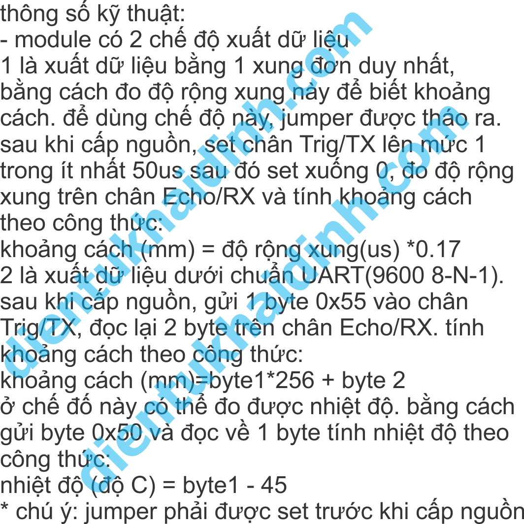 Cảm Biến Siêu Âm US-100, giao tiếp UART, áp 2.4-5.5V, khoảng cách 2-450cm kde0369