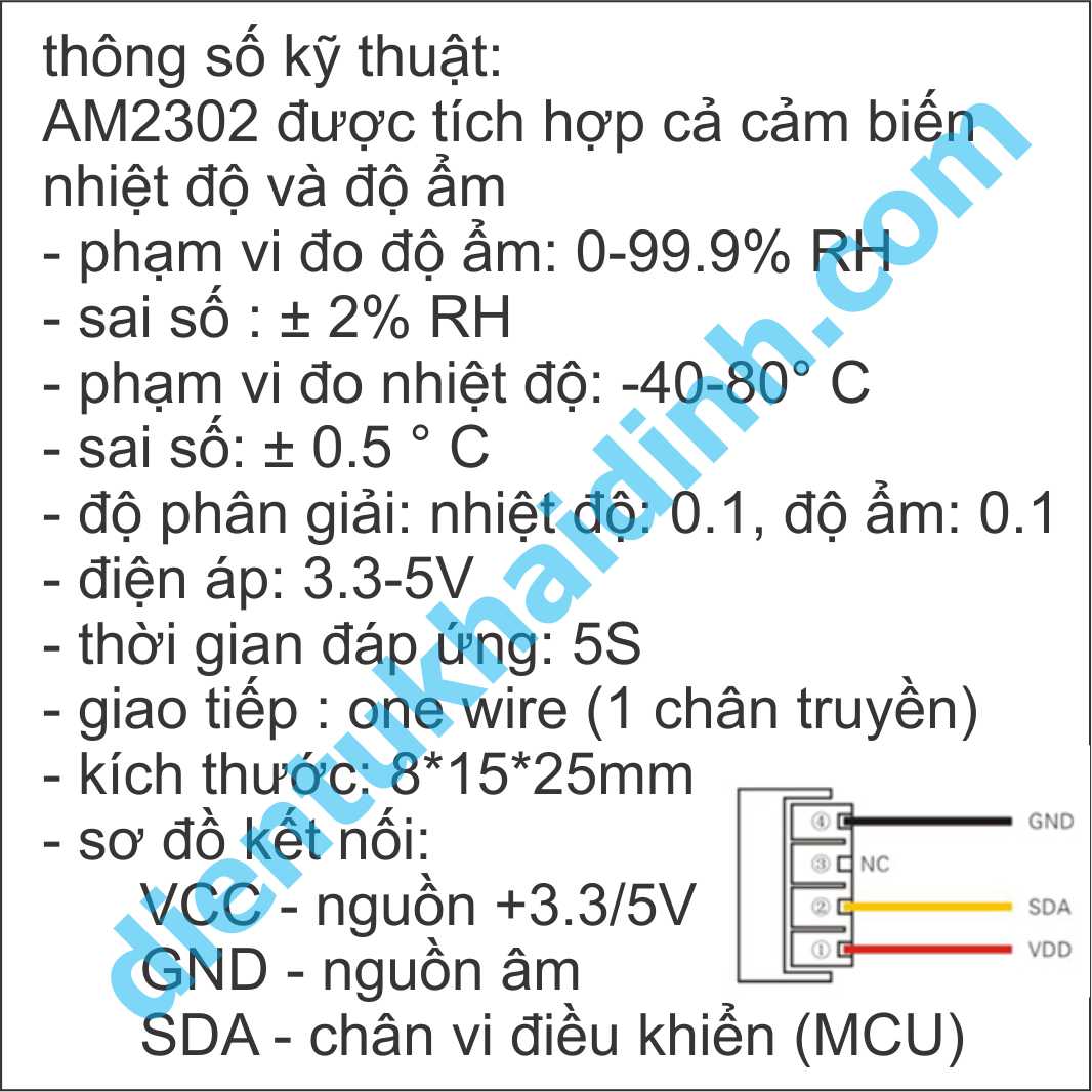 CẢM BIẾN NHIỆT ĐỘ ĐỘ ẨM AM2302 DHT22 1 wire,± 0,5C,± 2% (trắng,SHT11,SHT15) kde0375