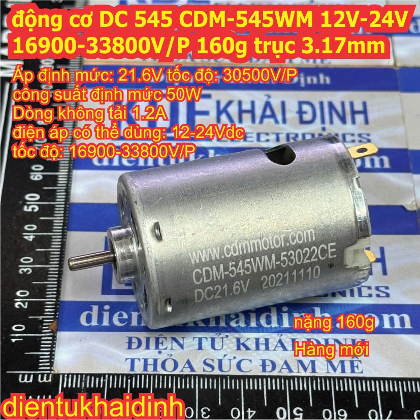động cơ DC Johnson 545 V060019 12V-36V 6000-18000V/P CDM-545WM 12V-24V 16900-33800V/P 165g trục 3.17mm kde4879