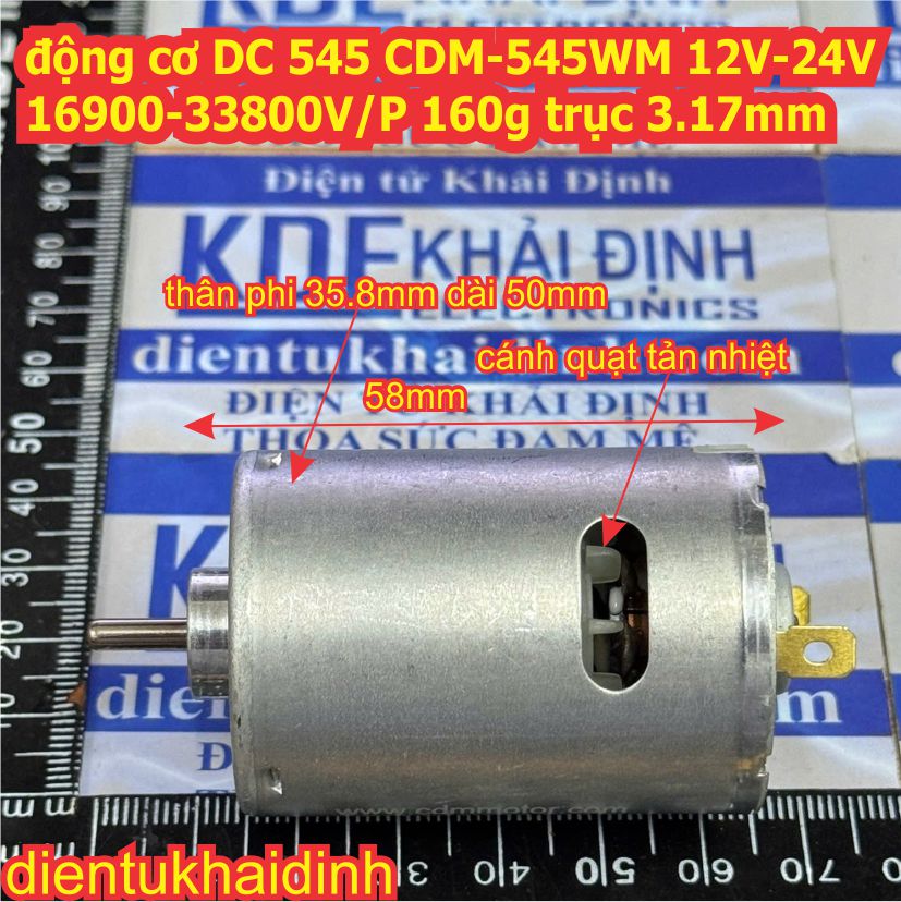 động cơ DC Johnson 545 V060019 12V-36V 6000-18000V/P CDM-545WM 12V-24V 16900-33800V/P 165g trục 3.17mm kde4879
