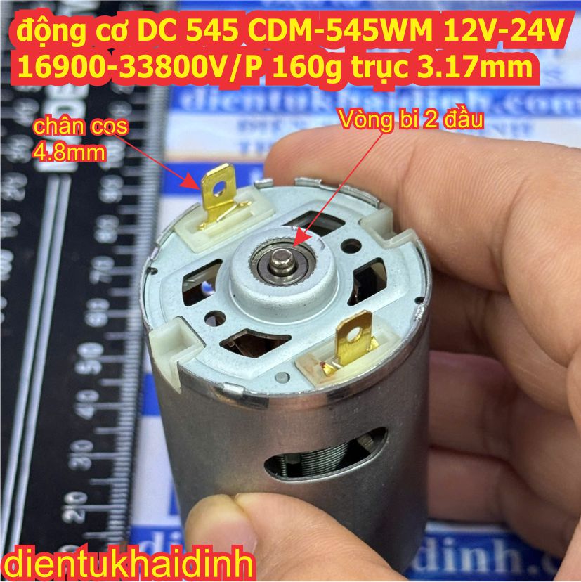 động cơ DC Johnson 545 V060019 12V-36V 6000-18000V/P CDM-545WM 12V-24V 16900-33800V/P 165g trục 3.17mm kde4879