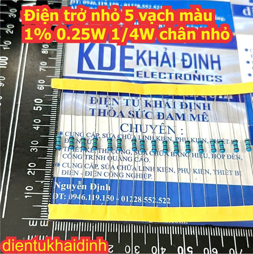 50 con Điện trở  nhỏ 5 vạch màu 1% 0.25W 1/4W các loại từ 51 ~ 1.8K Ohm kde0644
