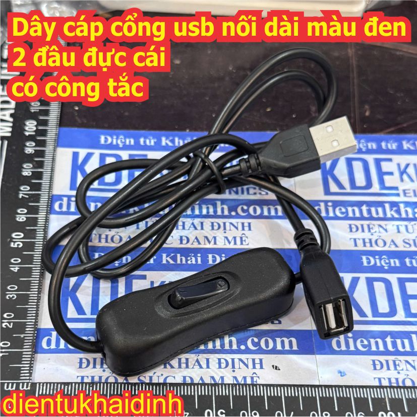 Dây cáp cổng usb nối dài màu đen 2 đầu đực cái có công tắc 0.3m 1m kde0617