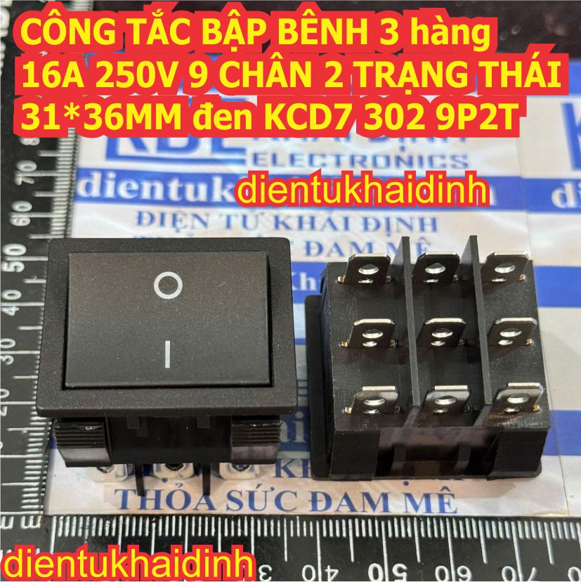 CÔNG TẮC BẬP BÊNH 3 hàng 16A 250V 6, 9 CHÂN 2,3 TRẠNG THÁI 31*36MM đen đỏ KCD7 KCD9 kde9272