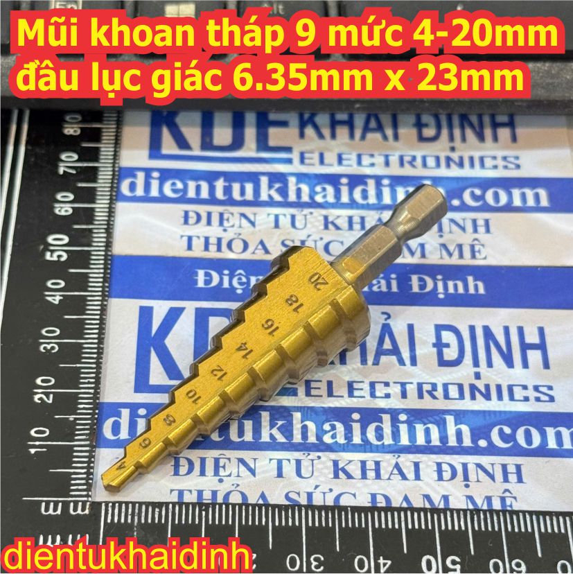 Mũi khoan tháp 10 mức 4-22mm 9 mức 4-20mm, đầu lục giác 6.35mm x 23mm kde6194