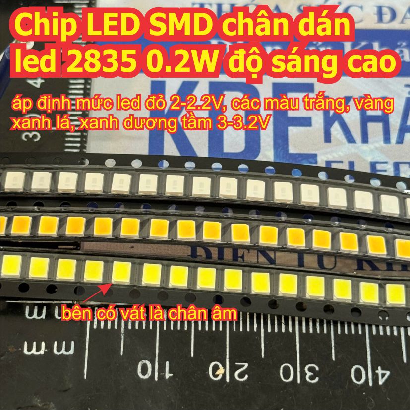100 con Chip LED SMD chân dán led 2835 0.2W độ sáng cao màu trắng, đỏ, xanh lá, xanh dương, vàng kde0797